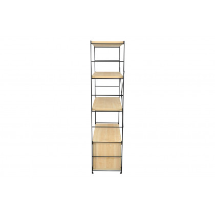 LeisureMod Brentwood Etagere Bookcase With Black Powder Coated Steel Frame And Melamine Board Shelves - Natural Wood