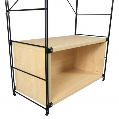 LeisureMod Brentwood Etagere Bookcase With Black Powder Coated Steel Frame And Melamine Board Shelves - Natural Wood