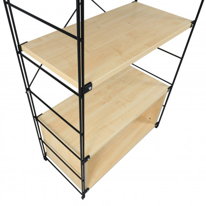 LeisureMod Brentwood Etagere Bookcase With Black Powder Coated Steel Frame And Melamine Board Shelves - Natural Wood