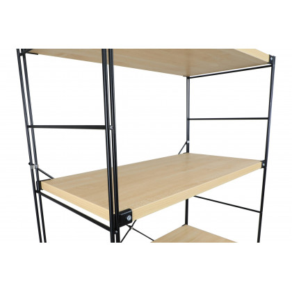 LeisureMod Brentwood Etagere Bookcase With Black Powder Coated Steel Frame And Melamine Board Shelves - Natural Wood