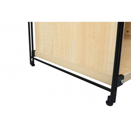 LeisureMod Brentwood Etagere Bookcase With Black Powder Coated Steel Frame And Melamine Board Shelves - Natural Wood