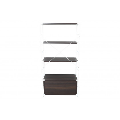 LeisureMod Brentwood Etagere Bookcase With White Powder Coated Steel Frame And Melamine Board Shelves - Dark Walnut