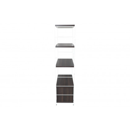 LeisureMod Brentwood Etagere Bookcase With White Powder Coated Steel Frame And Melamine Board Shelves - Dark Walnut