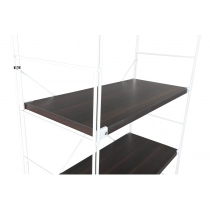 LeisureMod Brentwood Etagere Bookcase With White Powder Coated Steel Frame And Melamine Board Shelves - Dark Walnut