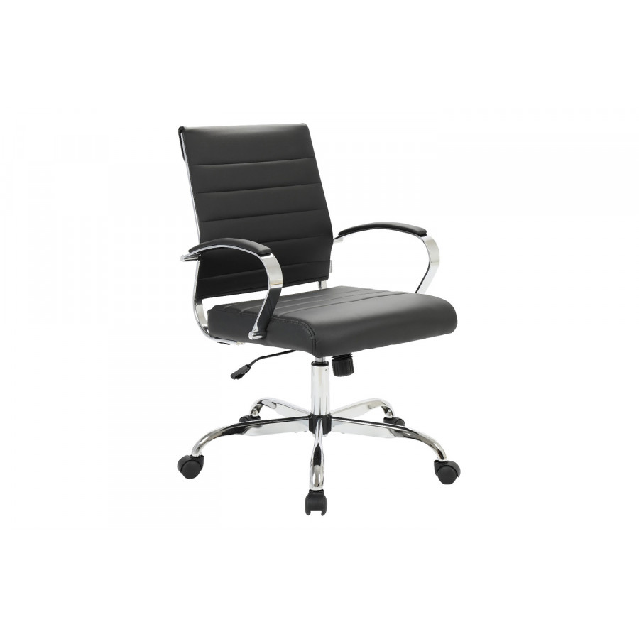 LeisureMod Benmar Home Leather Office Chair with Chrome Frame - Black