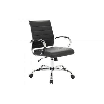 LeisureMod Benmar Home Leather Office Chair with Chrome Frame - Black