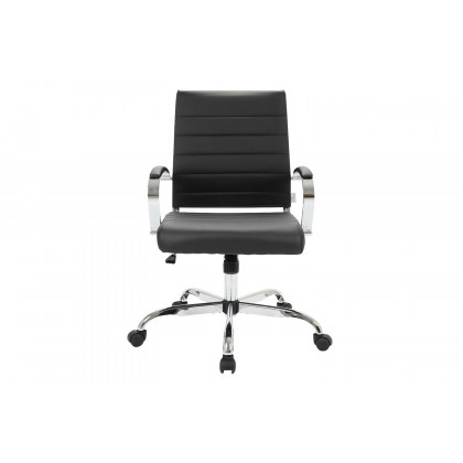 LeisureMod Benmar Home Leather Office Chair with Chrome Frame - Black