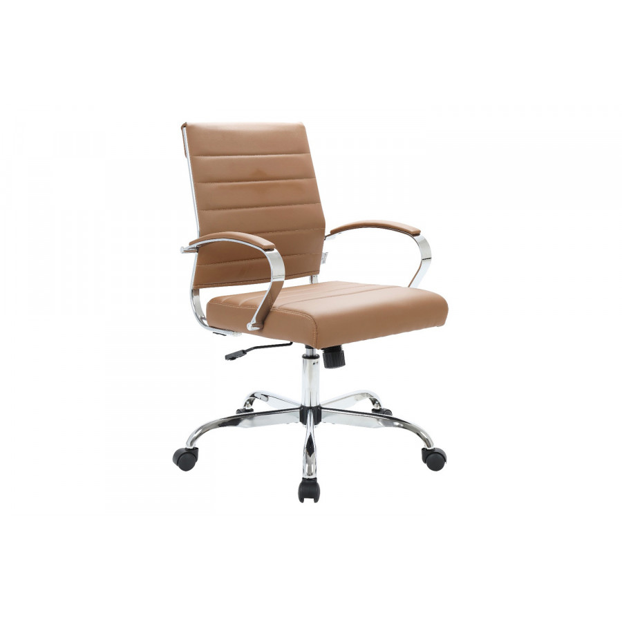 LeisureMod Benmar Home Leather Office Chair with Chrome Frame - Brown