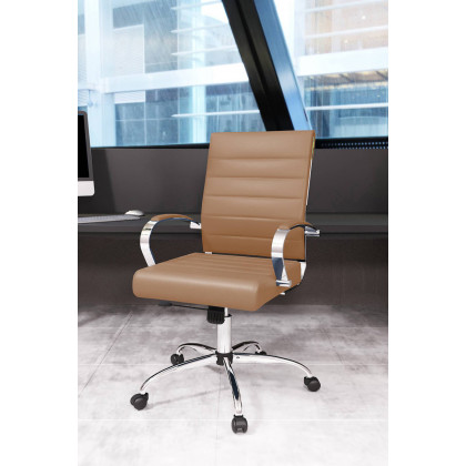LeisureMod Benmar Home Leather Office Chair with Chrome Frame - Brown