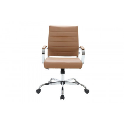 LeisureMod Benmar Home Leather Office Chair with Chrome Frame - Brown