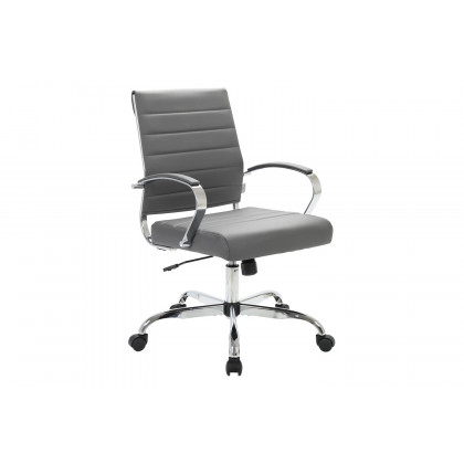 LeisureMod Benmar Home Leather Office Chair with Chrome Frame - Gray