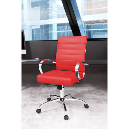 LeisureMod Benmar Home Leather Office Chair with Chrome Frame - Red