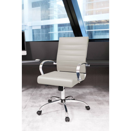 LeisureMod Benmar Home Leather Office Chair with Chrome Frame - Tan