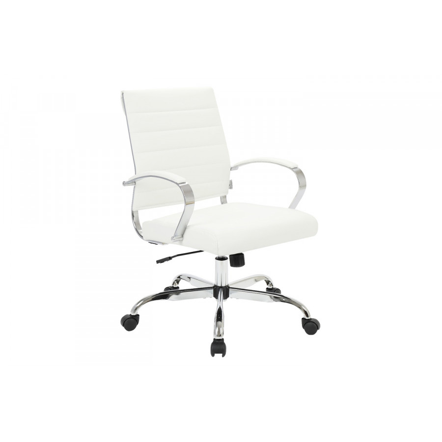 LeisureMod Benmar Home Leather Office Chair with Chrome Frame - White