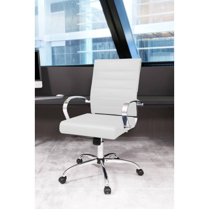 LeisureMod Benmar Home Leather Office Chair with Chrome Frame - White