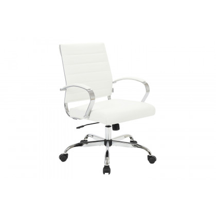 LeisureMod Benmar Home Leather Office Chair with Chrome Frame - White