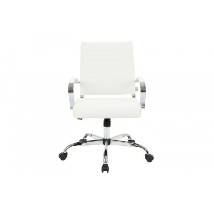 LeisureMod Benmar Home Leather Office Chair with Chrome Frame - White