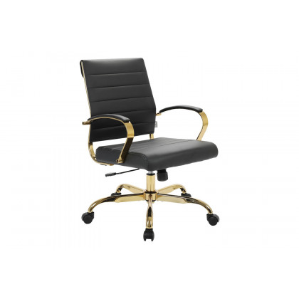 LeisureMod Benmar Home Leather Office Chair with Gold Frame - Black