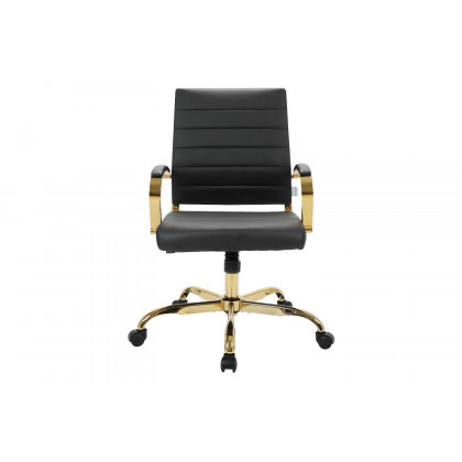 LeisureMod Benmar Home Leather Office Chair with Gold Frame - Black