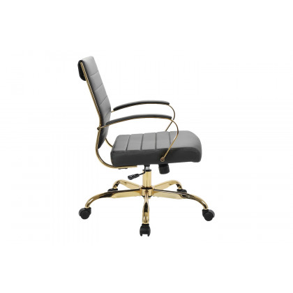 LeisureMod Benmar Home Leather Office Chair with Gold Frame - Black