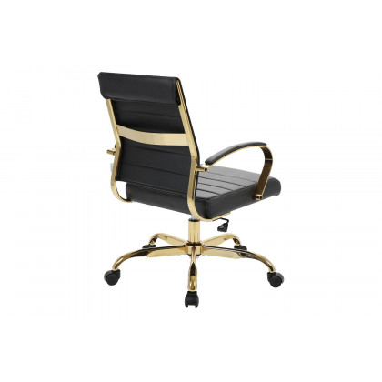 LeisureMod Benmar Home Leather Office Chair with Gold Frame - Black