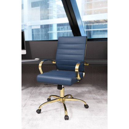 LeisureMod Benmar Home Leather Office Chair with Gold Frame - Blue