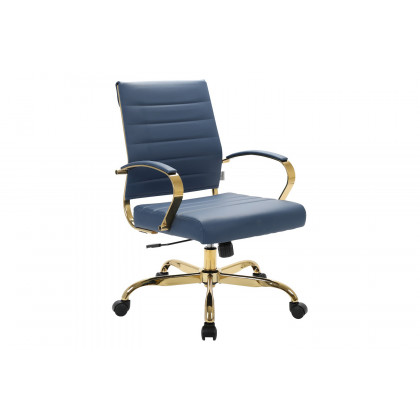 LeisureMod Benmar Home Leather Office Chair with Gold Frame - Blue