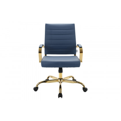 LeisureMod Benmar Home Leather Office Chair with Gold Frame - Blue