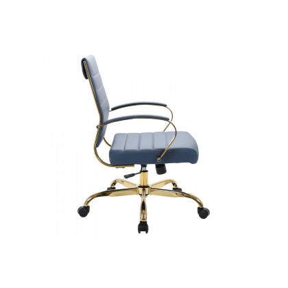 LeisureMod Benmar Home Leather Office Chair with Gold Frame - Blue