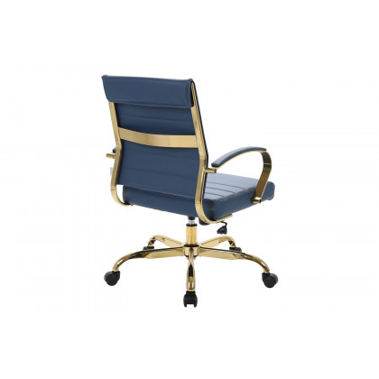 LeisureMod Benmar Home Leather Office Chair with Gold Frame - Blue