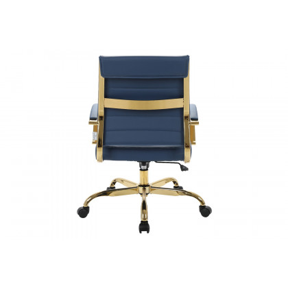LeisureMod Benmar Home Leather Office Chair with Gold Frame - Blue