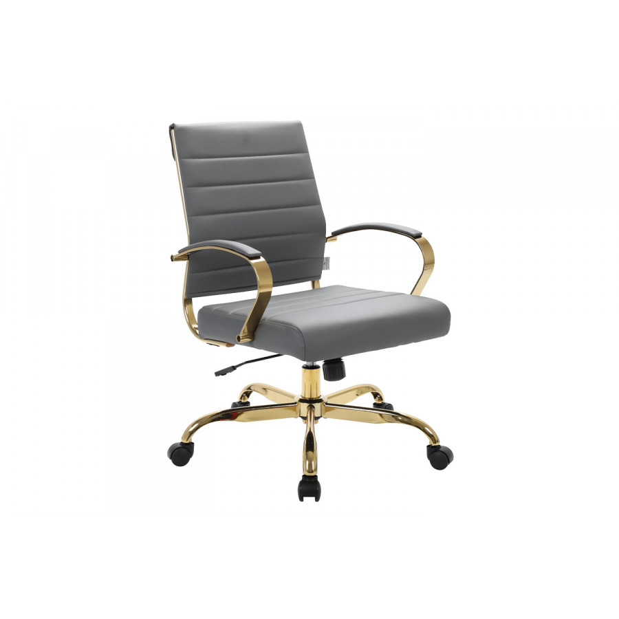 LeisureMod Benmar Home Leather Office Chair with Gold Frame - Gray