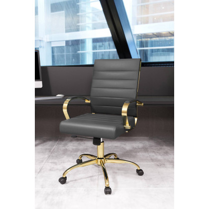 LeisureMod Benmar Home Leather Office Chair with Gold Frame - Gray