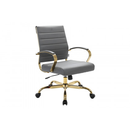 LeisureMod Benmar Home Leather Office Chair with Gold Frame - Gray
