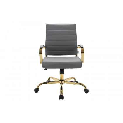 LeisureMod Benmar Home Leather Office Chair with Gold Frame - Gray