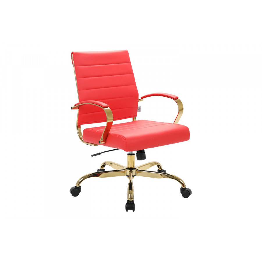 LeisureMod Benmar Home Leather Office Chair with Gold Frame - Red