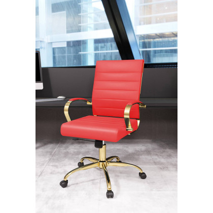 LeisureMod Benmar Home Leather Office Chair with Gold Frame - Red