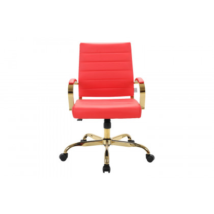 LeisureMod Benmar Home Leather Office Chair with Gold Frame - Red
