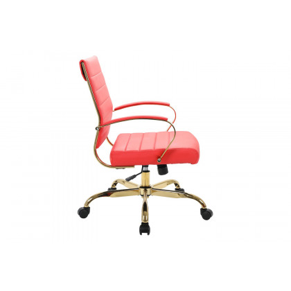 LeisureMod Benmar Home Leather Office Chair with Gold Frame - Red