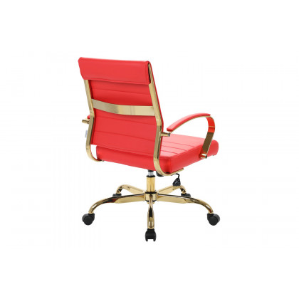 LeisureMod Benmar Home Leather Office Chair with Gold Frame - Red