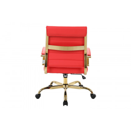 LeisureMod Benmar Home Leather Office Chair with Gold Frame - Red