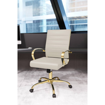 LeisureMod Benmar Home Leather Office Chair with Gold Frame - Tan