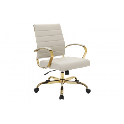 LeisureMod Benmar Home Leather Office Chair with Gold Frame - Tan