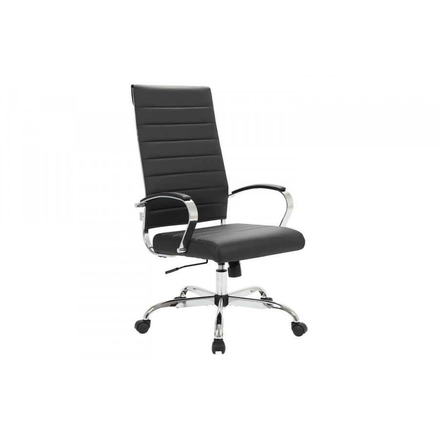 LeisureMod Benmar High-Back Home Leather Office Chair with Chrome Frame - Black
