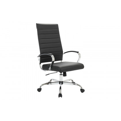 LeisureMod Benmar High-Back Home Leather Office Chair with Chrome Frame - Black