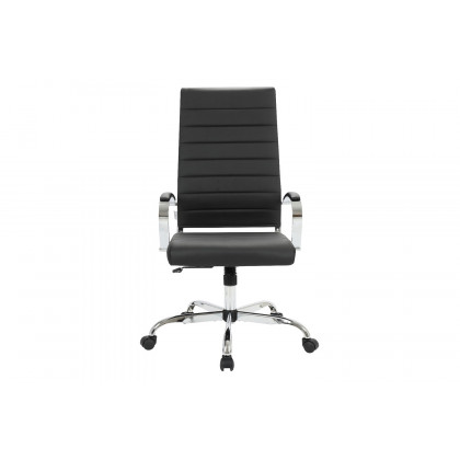 LeisureMod Benmar High-Back Home Leather Office Chair with Chrome Frame - Black