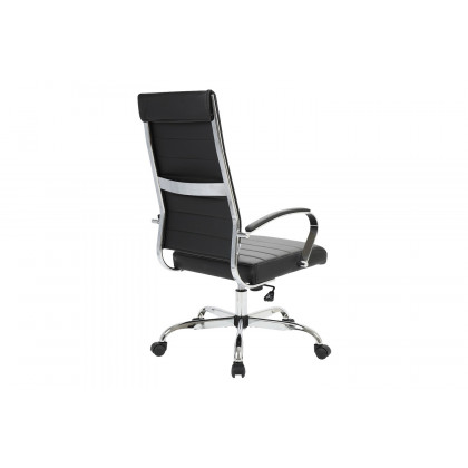 LeisureMod Benmar High-Back Home Leather Office Chair with Chrome Frame - Black