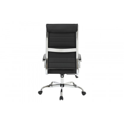 LeisureMod Benmar High-Back Home Leather Office Chair with Chrome Frame - Black