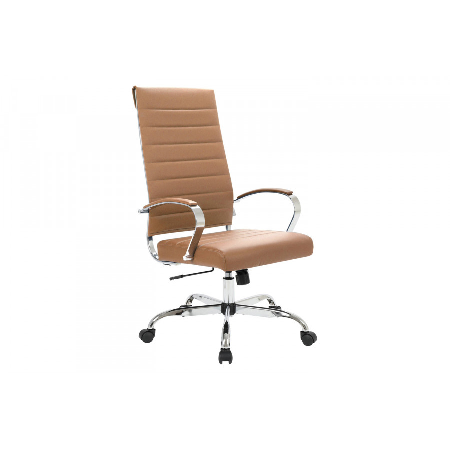 LeisureMod Benmar High-Back Home Leather Office Chair with Chrome Frame - Brown
