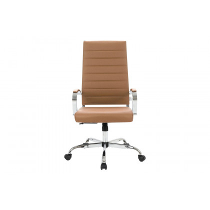 LeisureMod Benmar High-Back Home Leather Office Chair with Chrome Frame - Brown